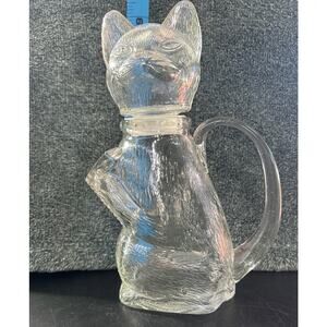 Vintage Lidded Clear Glass Cat Kitty Creamer Pitcher Dispenser